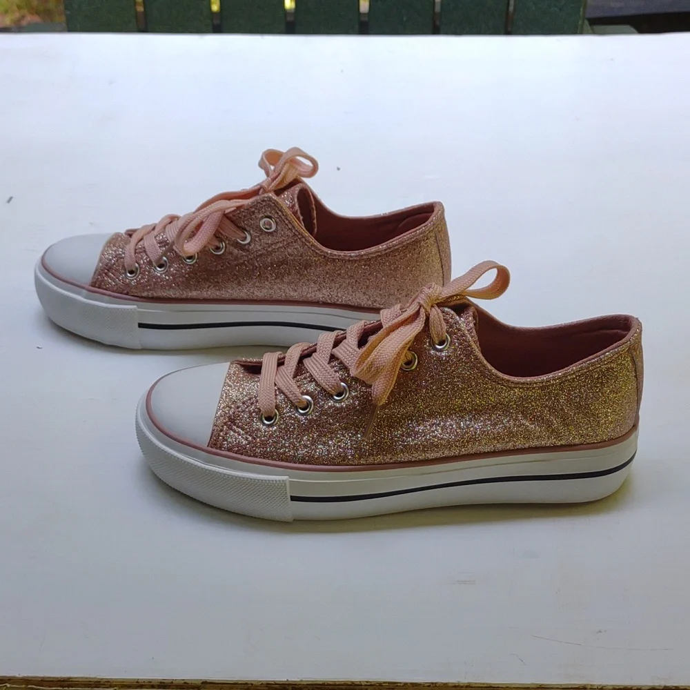 Olivia Miller Corsano Pink Sparkle Lace Up Sneakers